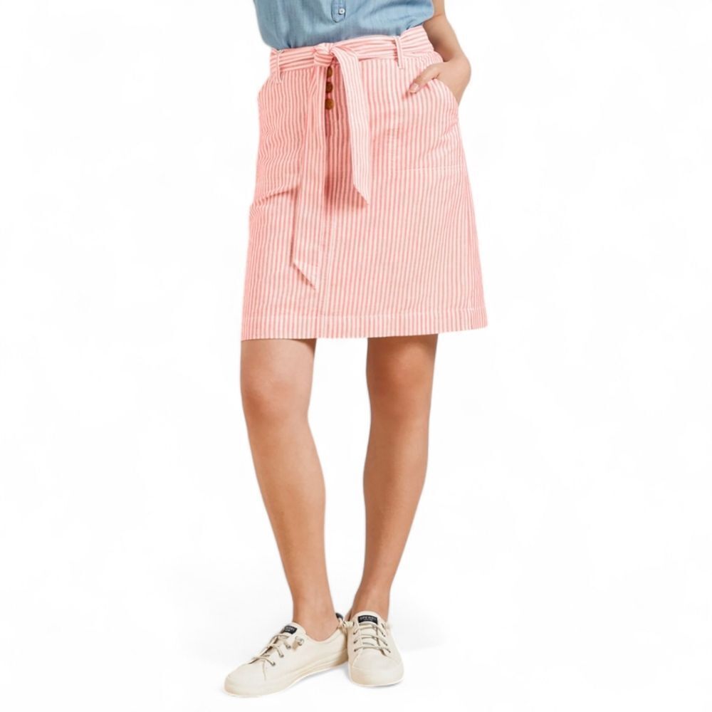 Talbots Linen Cotton  Striped Full Belted Lined Skirt Coastal‎ Summer Classic 10